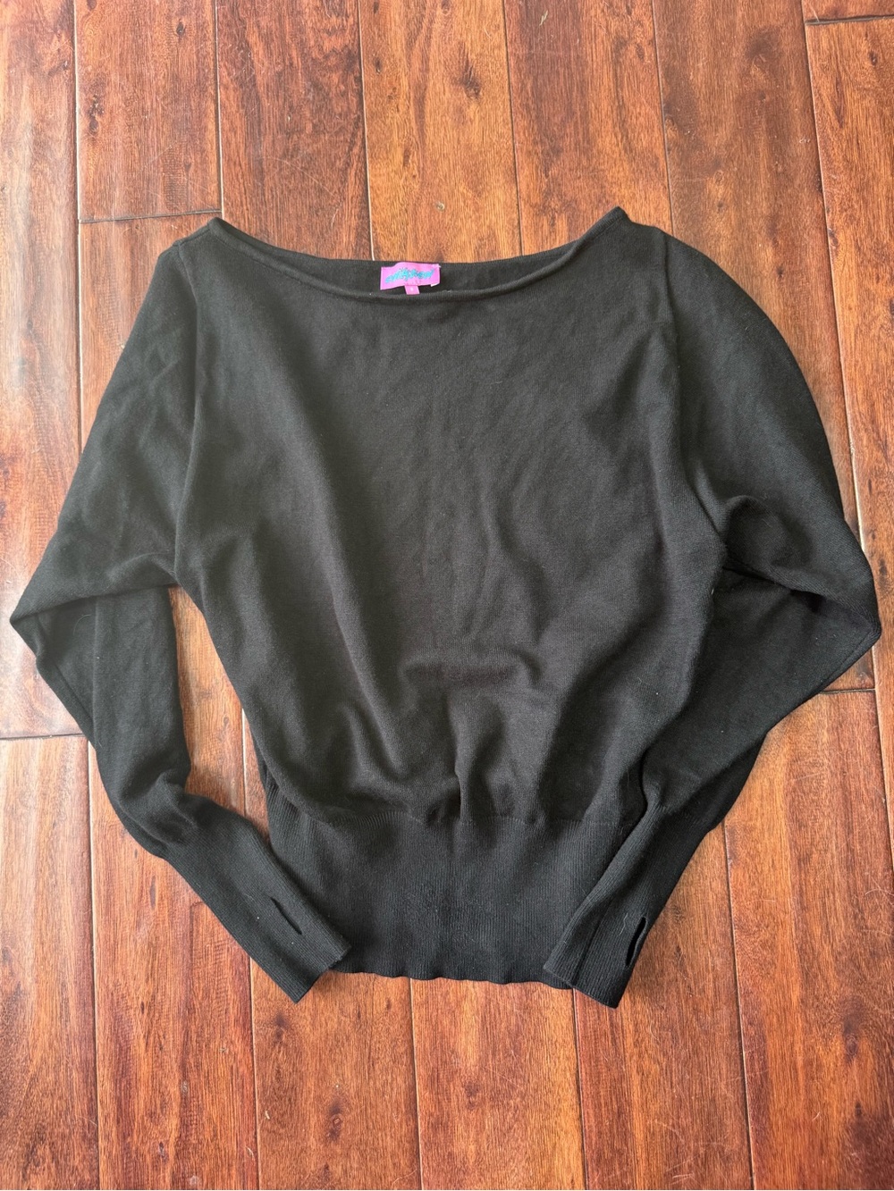 Edikted Black Knit Wide Neck Long Sleeve Top Size S